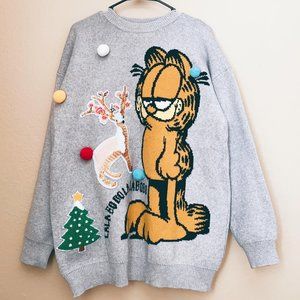 Rare Found Garfield Cat Jacquard Pullover Sweater